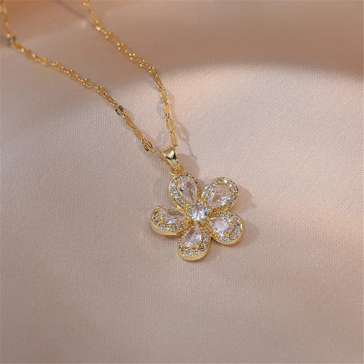 Floralie Crystal Flower Pendant Necklace styled view