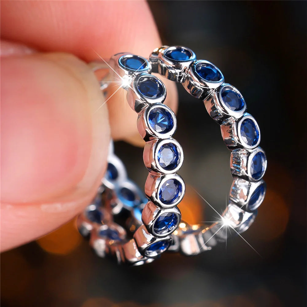 Kristal Groen Blauw Zwart Paars Ronde Zirkoon Steen Hoepel Oorbellen Voor Vrouwen Mode Vrouwelijke Zilveren Kleur Bruiloft Sieraden