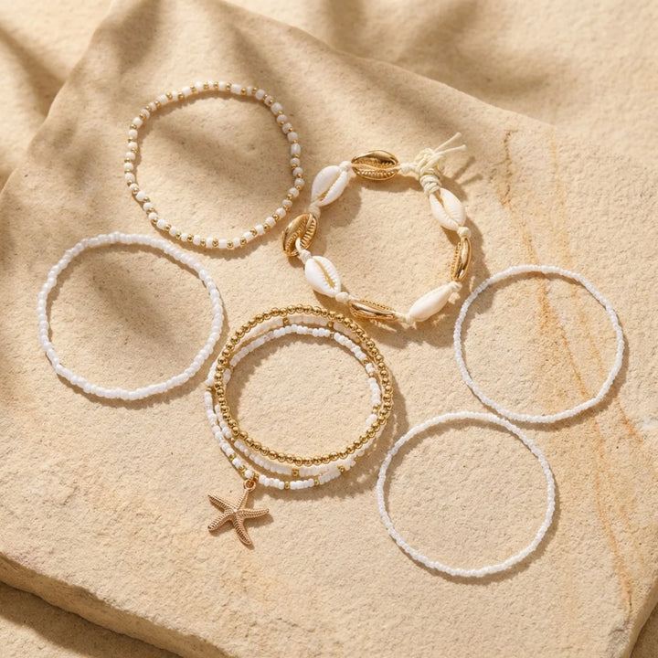 Mariselle | Starfish &amp; Shell Layered Anklet Set