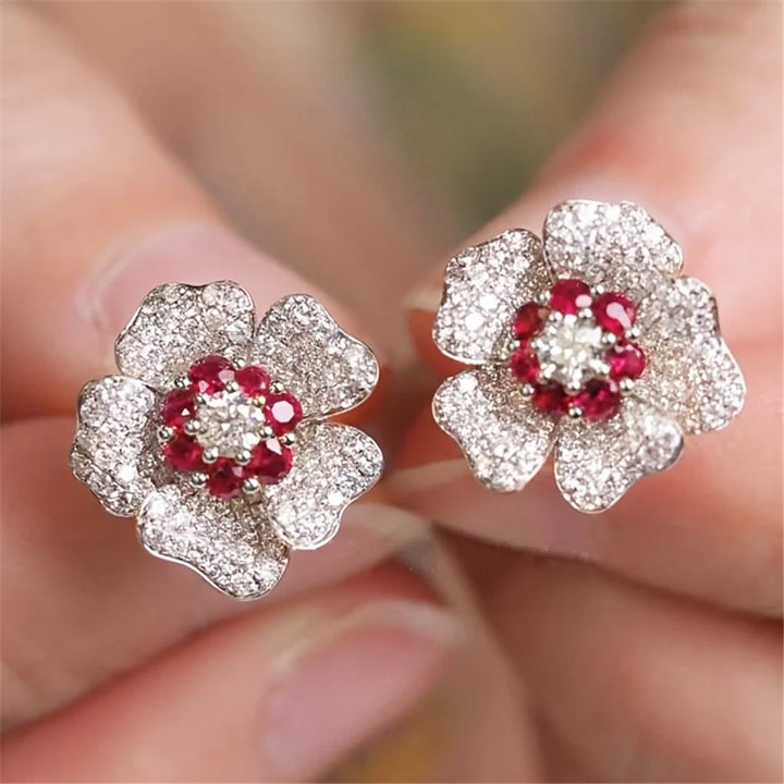 Scarlett | Red &amp; White Flower Stud Earrings