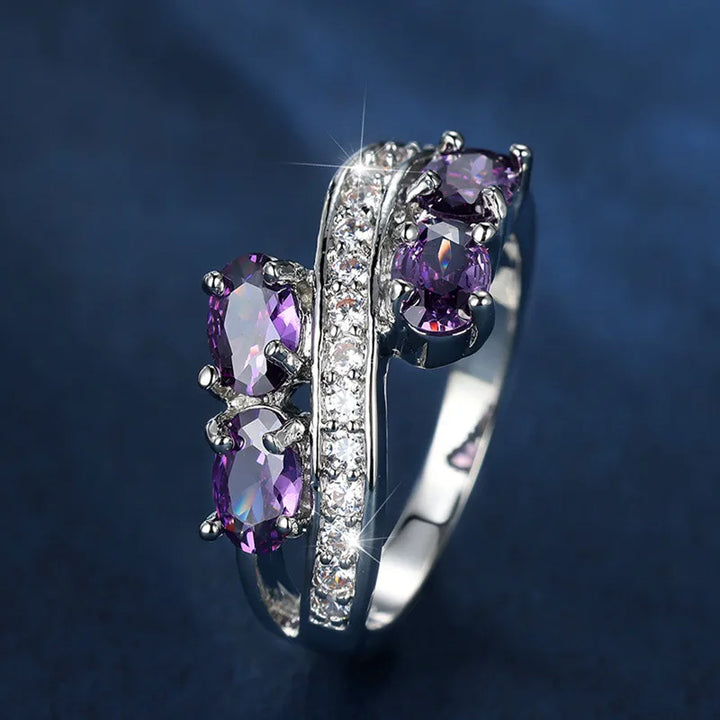 Elegante Vrouwelijke Kristal Paars Ovale Zirkoon Steen Verlovingsring Schattige Bruiloft Sieraden Voor Vrouwen