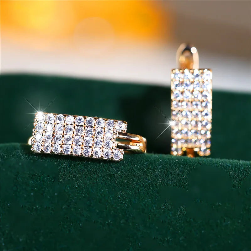 Luxe Vrouwelijke Witte Zirkoon Steen Clip Oorbellen Charme Goud Kleur Bruiloft Sieraden Voor Vrouwen