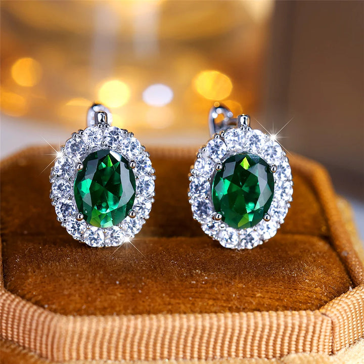 Schattige Kleine Blauwe Groene Paarse Zirkoon Stenen Oorringen Voor Vrouwen Charme Vrouwelijke Zilveren Kleur Bruiloft Sieraden Cadeau