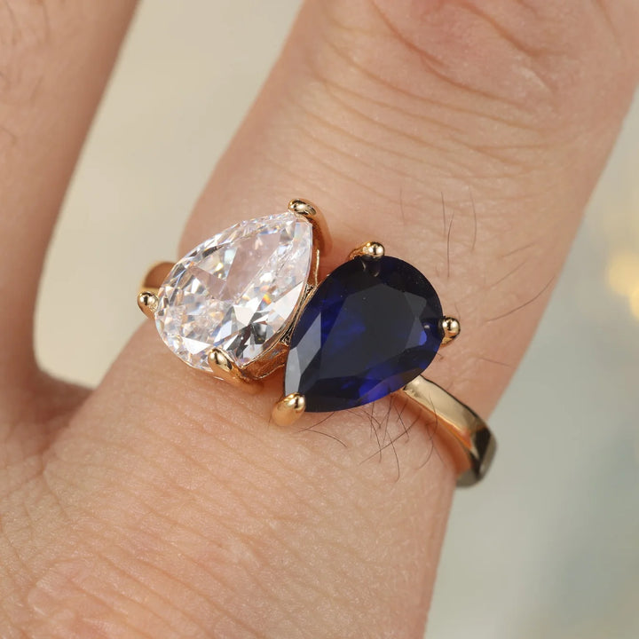 Leuke Vrouwelijke Rose Rood Blauw Zirkoon Ovale Stenen Ring Goud Kleur Engagement Charm Bruiloft Sieraden Voor Vrouwen