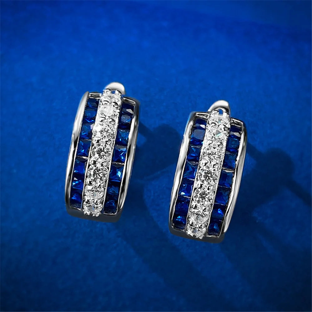 Schattige Vrouwelijke Witte Blauwe Zirkoon Steen Ronde Oorringen Mode Zilveren Kleur Bruiloft Sieraden Voor Vrouwen