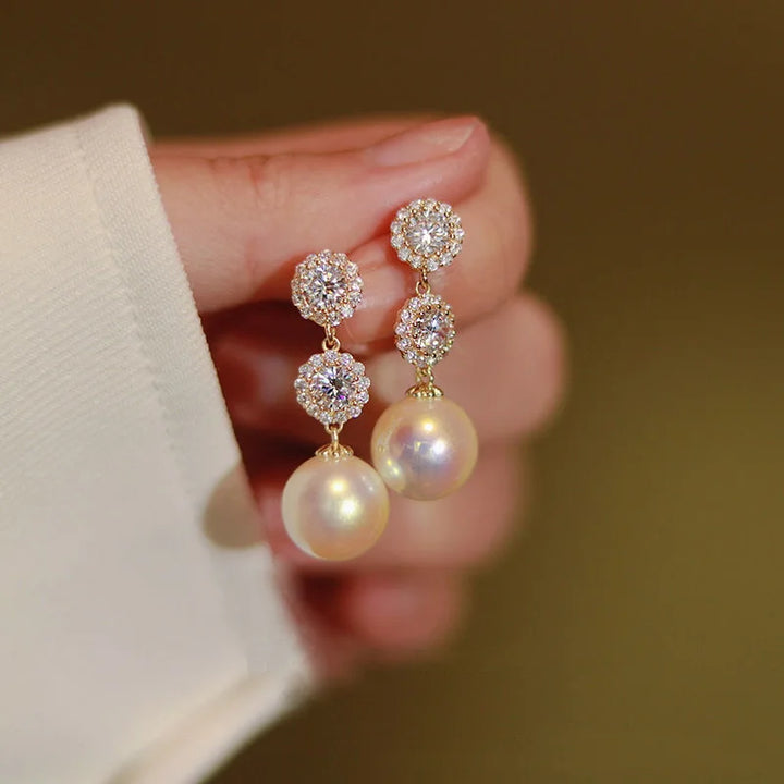 Celestine Pearl Blossom Earrings for wedding guest styling