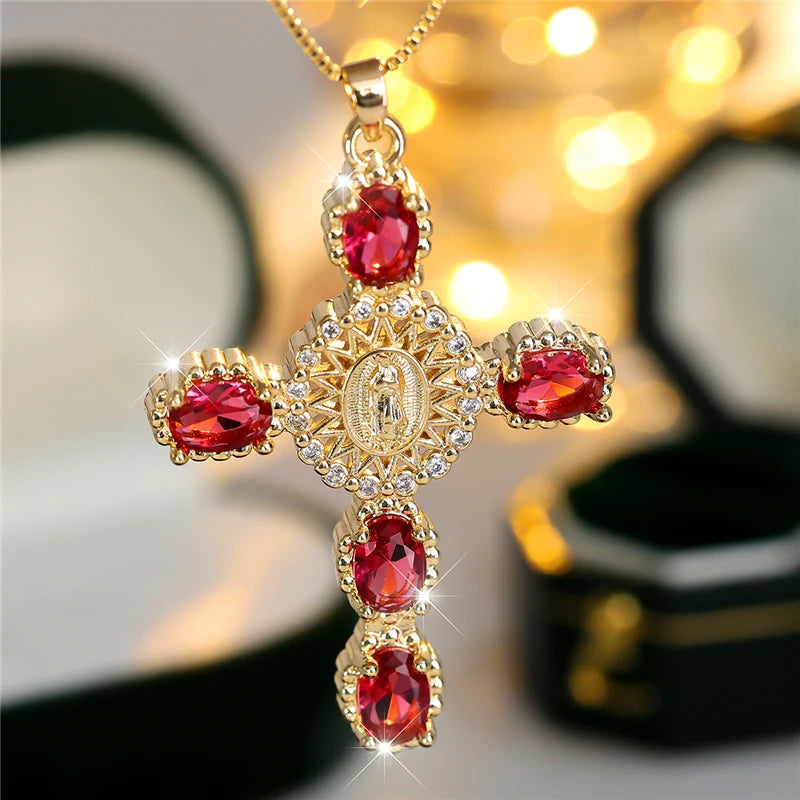 Faith Colorstone Cross Pendant Necklace styled view
