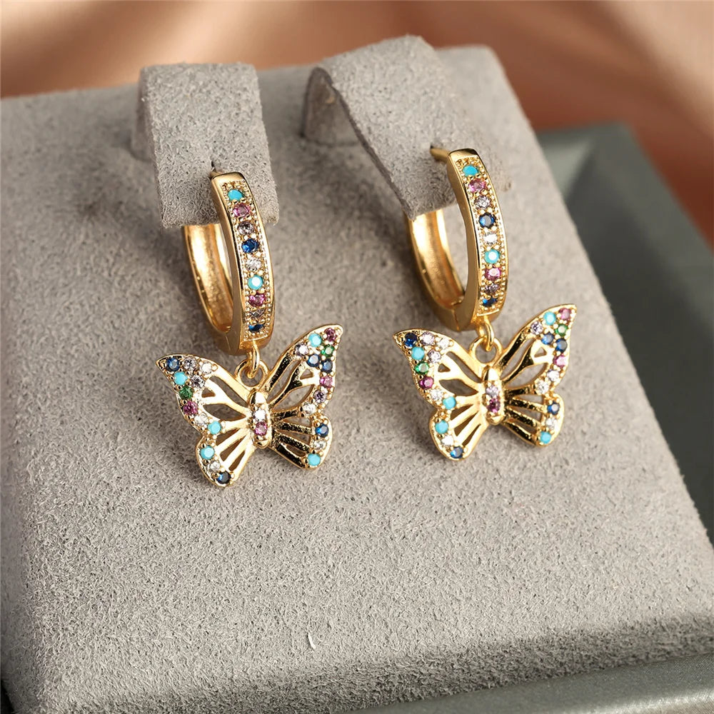 Leuke vrouwelijke kleurrijke vlinder ronde zirkoon steen hoepel oorbellen goud kleur unieke vriendin geschenken bruiloft sieraden voor vrouwen