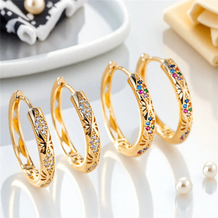 Leuke Vrouwelijke Witte Regenboog Zirkoon Steen Hoepel Oorbellen Luxe Gouden Kleur Bruiloft Sieraden Voor Vrouwen