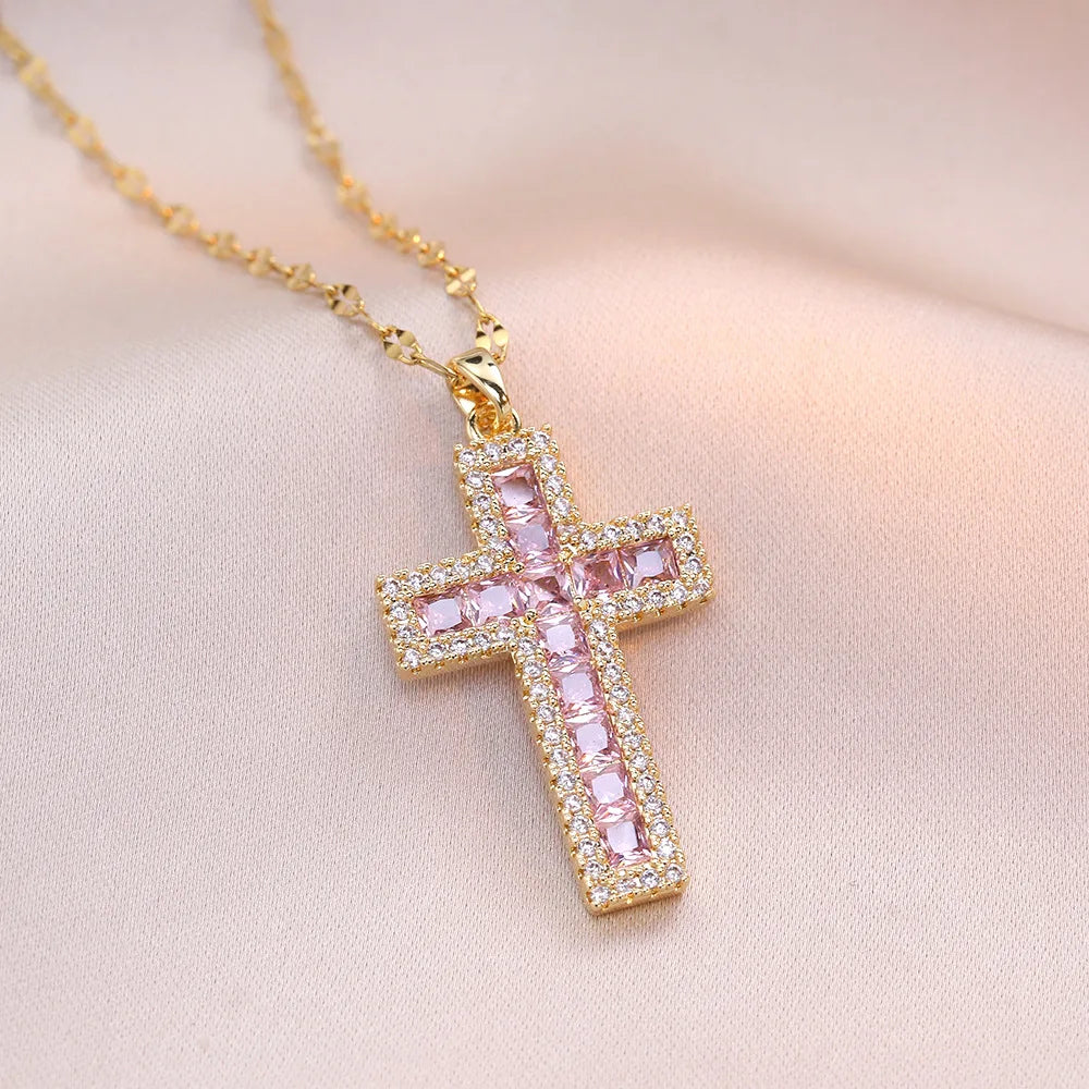 Faithful | Blue &amp; Pink Cross Necklace