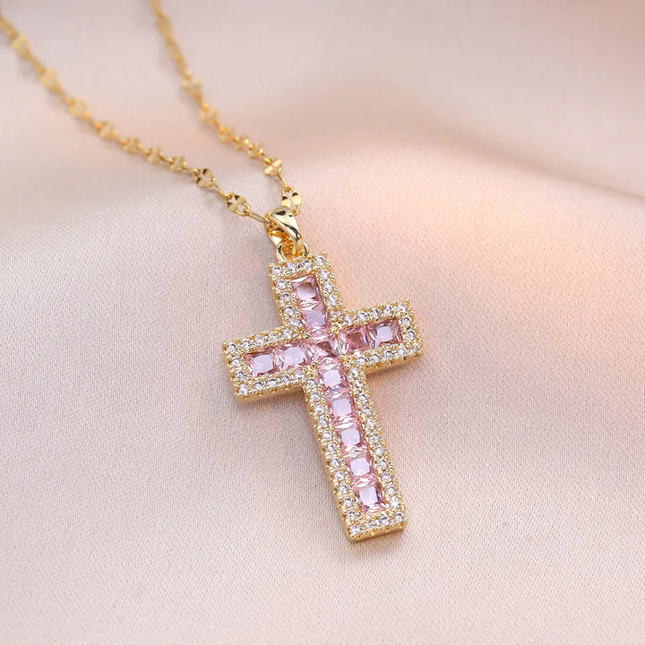 Faithful | Blue &amp; Pink Cross Necklace