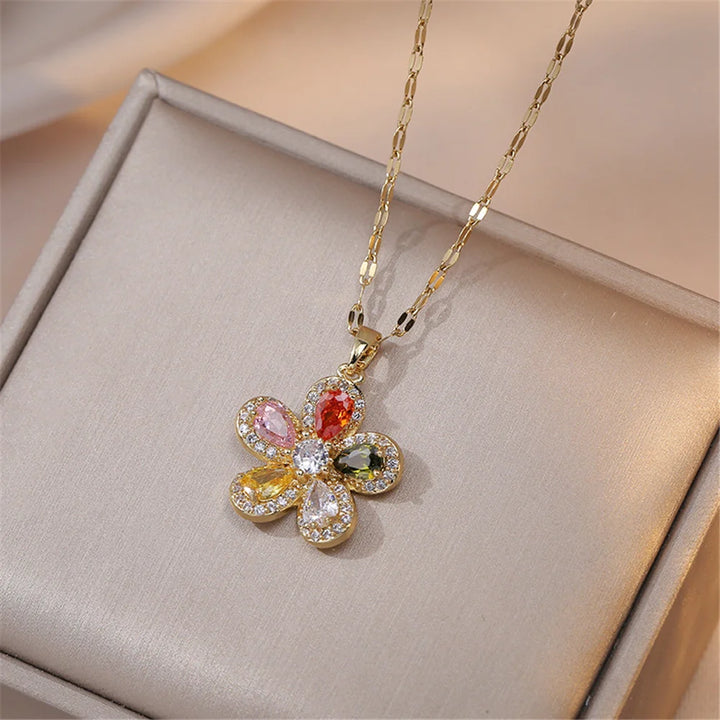 Floralie Crystal Flower Pendant Necklace hero view