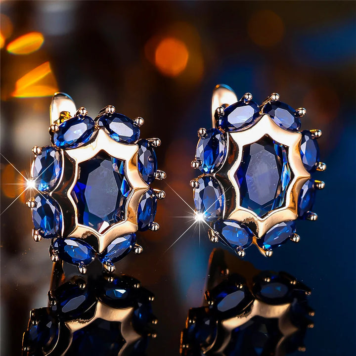 Kristal Groen Blauw Zwart Groen Wit Ovaal Zirkoon Steen Oorringen Voor Vrouwen Mode Vrouwelijke Gouden Kleur Bruiloft Sieraden