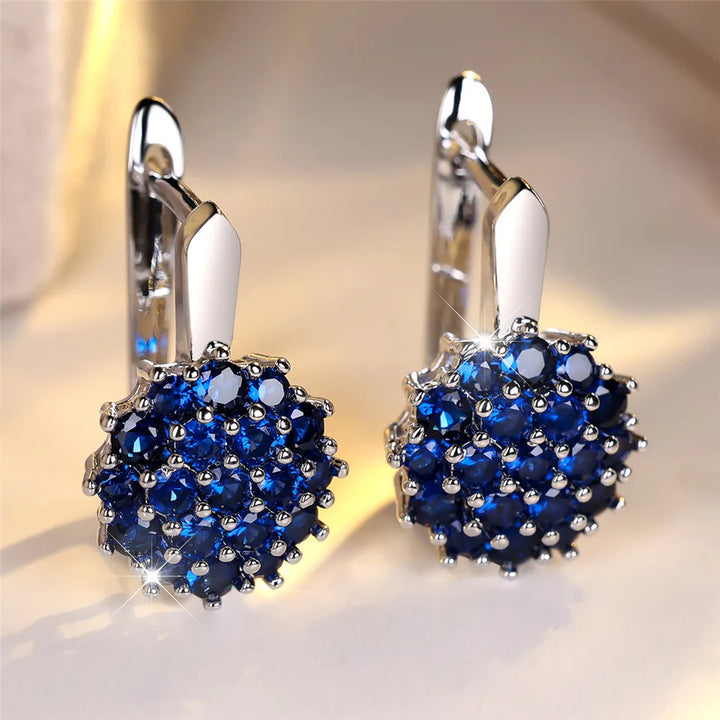 Leuke Zonnebloem Blauw Kristal Ronde Zirkoon Hoepel Oorbellen Voor Vrouwen Goud Kleur Bruiloft Bloem Sieraden Verlovingscadeau