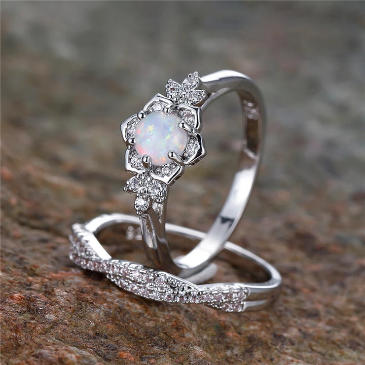 Fleur Opale | White Opal-Look Ring Set