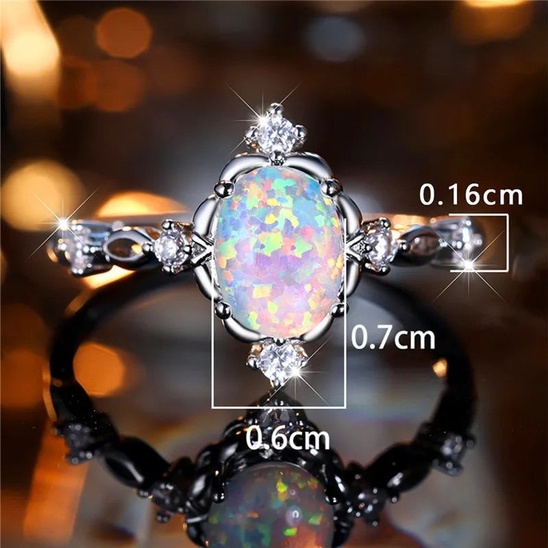 Leuke vrouwelijke witte ovale opaal stenen verlovingsring trendy zilveren kleur bruid bruiloft sieraden cadeau voor vrouwen