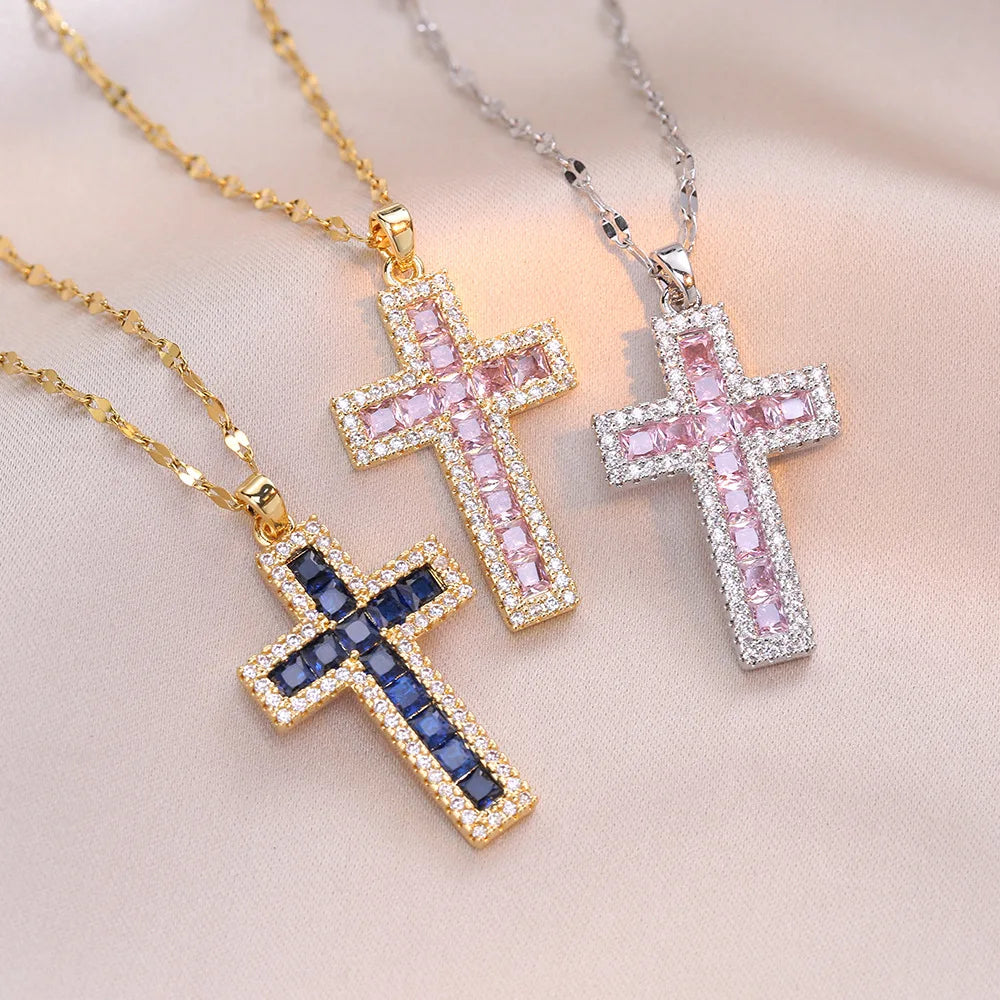 Faithful | Blue &amp; Pink Cross Necklace