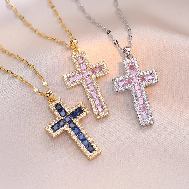 Faithful | Blue &amp; Pink Cross Necklace