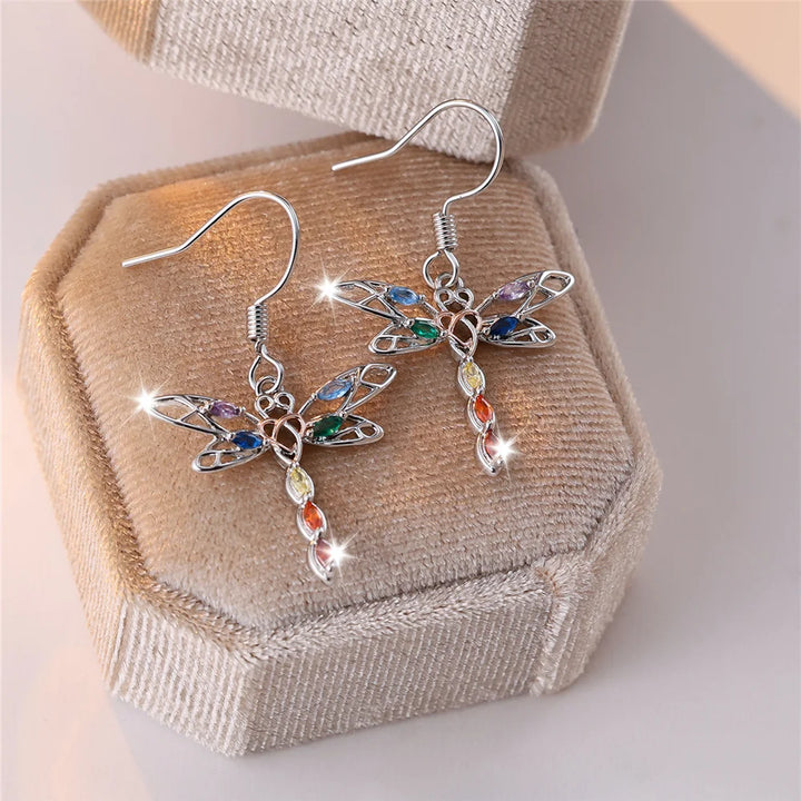 Aurora Dragonfly Drop Earrings close-up detail