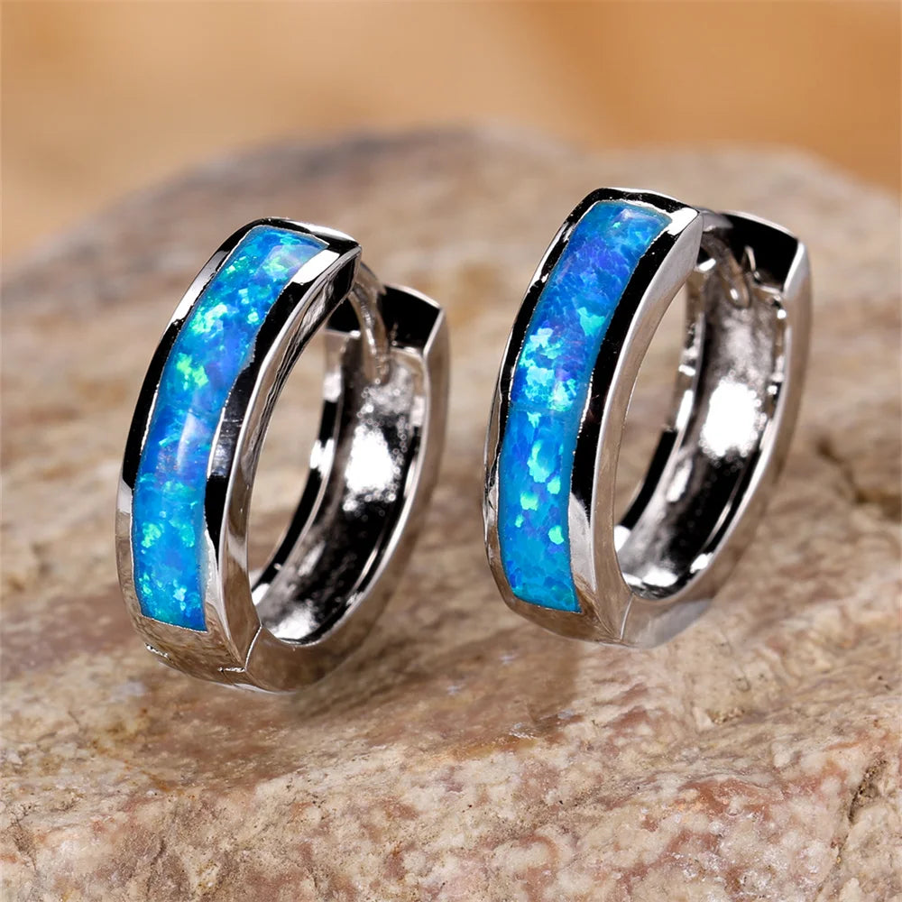 Opal Circles | Blue &amp; White Opal-Look Hoop Earrings