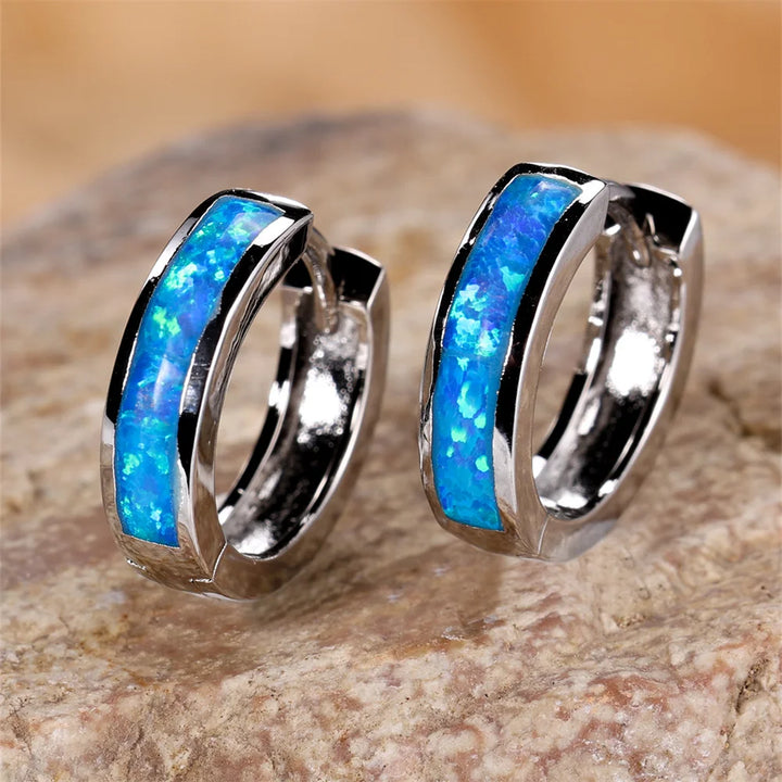 Opal Circles | Blue &amp; White Opal-Look Hoop Earrings