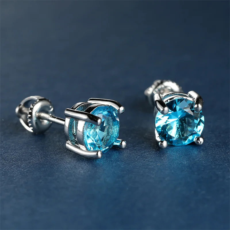Luxe Vrouwelijke Kristal Groene Steen Charme Zilver Kleur Stud Oorbellen Leuke Ronde Zirkoon Bruiloft Sieraden Voor Vrouwen