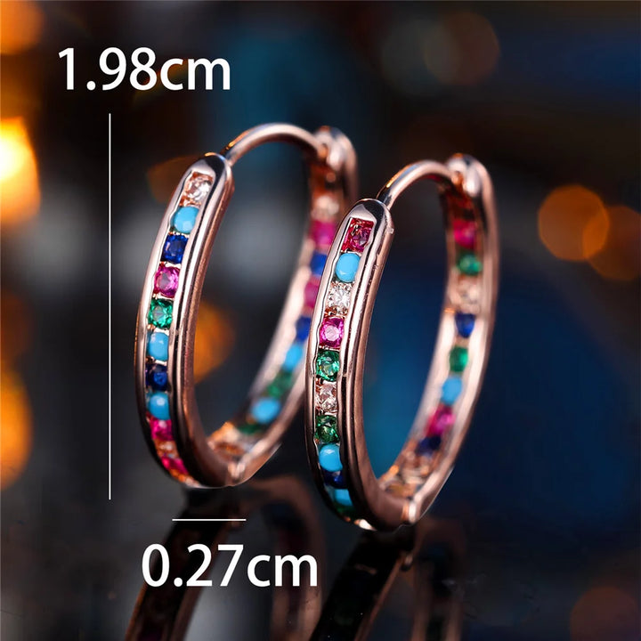 Schattige Vrouwelijke Regenboog Zirkoon Steen Ronde Oorringen Mode Zilveren Kleur Bruiloft Sieraden Voor Vrouwen
