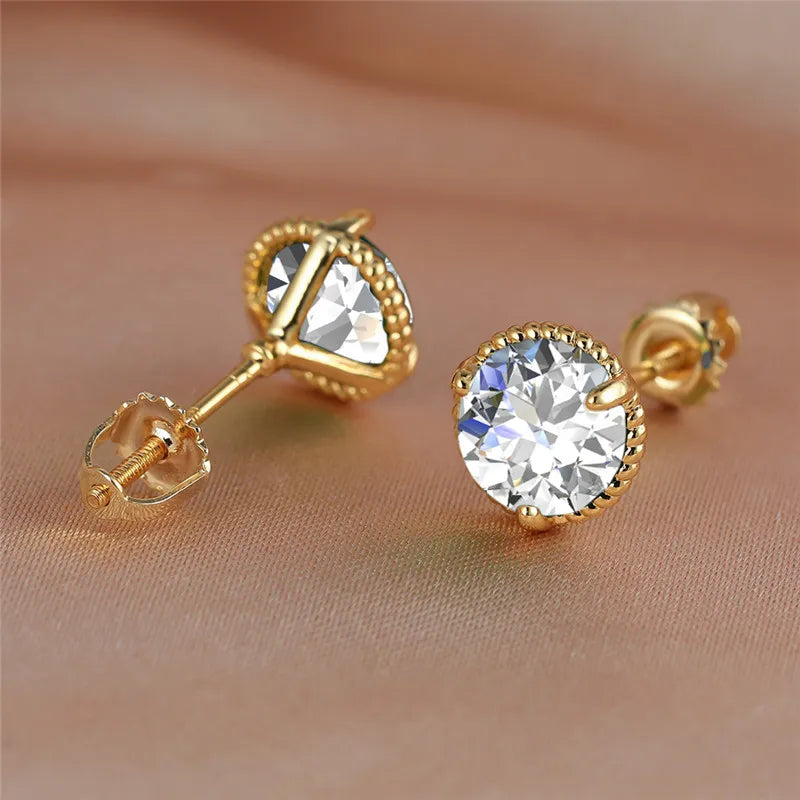 Leuke Vrouwelijke Geel Goud Kleur Veelkleurige Zirkoon Steen Stud Oorbellen Groen Blauw Rood Kristal Bruiloft Sieraden Voor Vrouwen
