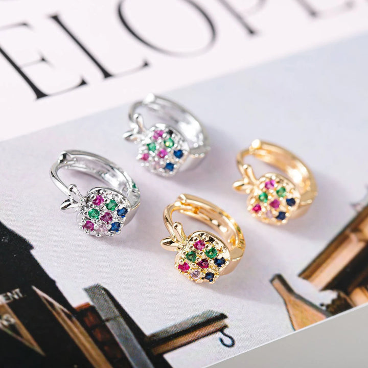Schattige Vrouwelijke Regenboog Appel Zirkoon Steen Hoepel Oorbellen Sierlijk Goud Kleur Zomer Sieraden Voor Vrouwen