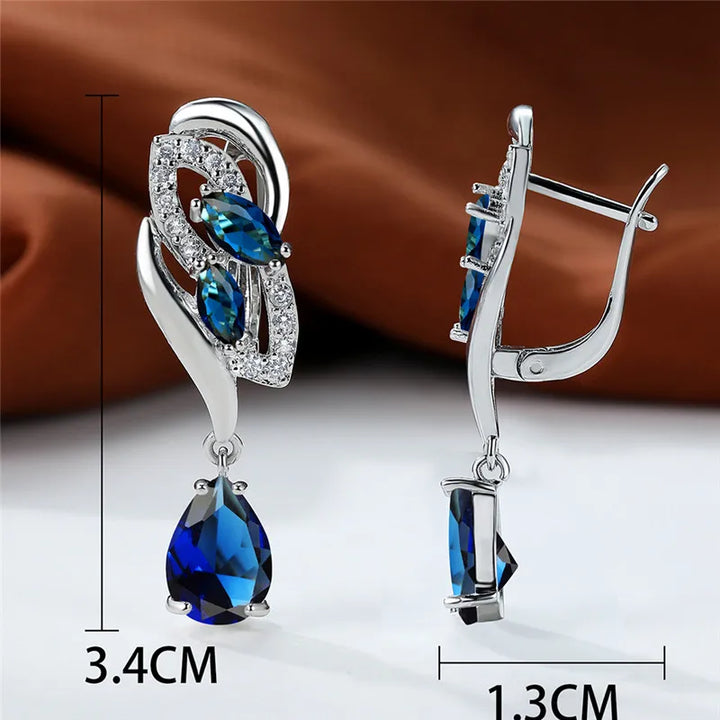Luxe Vrouwelijke Groene Steen Zilver Kleur Clip Oorbellen Voor Vrouwen Charm Crystal Zirkoon Bruiloft Sieraden