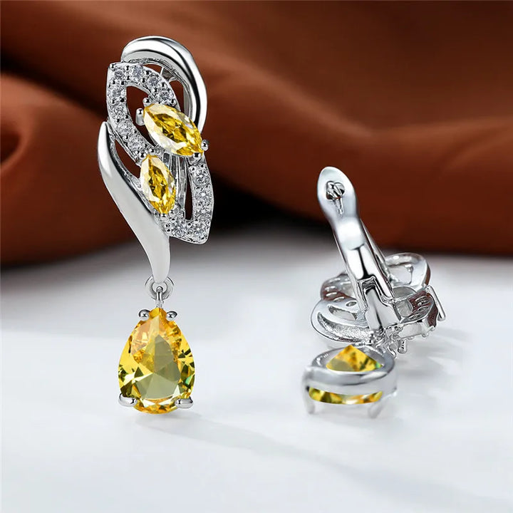 Luxe Vrouwelijke Groene Steen Zilver Kleur Clip Oorbellen Voor Vrouwen Charm Crystal Zirkoon Bruiloft Sieraden
