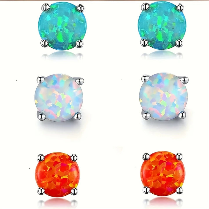 Schattige Vrouwelijke Blauwe Kristal Wit Groen Vuur Opaal Steen Oorknopjes Zilveren Kleur Bruiloft Sieraden Voor Vrouwen