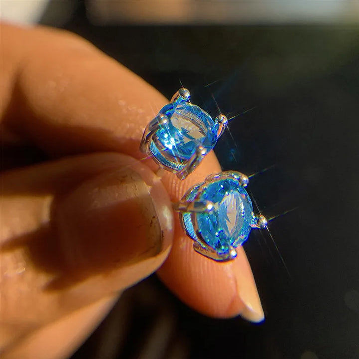 Luxe Vrouwelijke Kristal Groene Steen Charme Zilver Kleur Stud Oorbellen Leuke Ronde Zirkoon Bruiloft Sieraden Voor Vrouwen