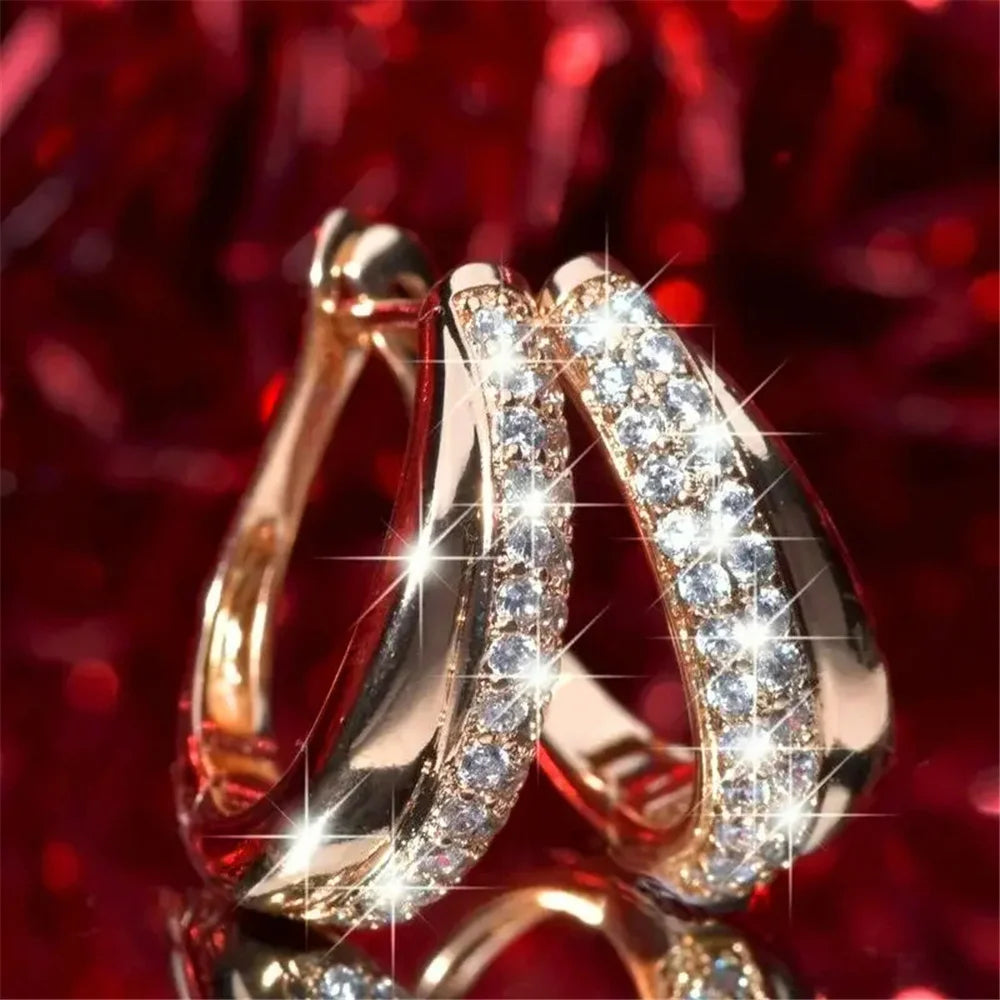 Schattige Vrouwelijke Witte Zirkoon Steen Ronde Oorringen Mode Rose Gouden Kleur Bruiloft Sieraden Voor Vrouwen