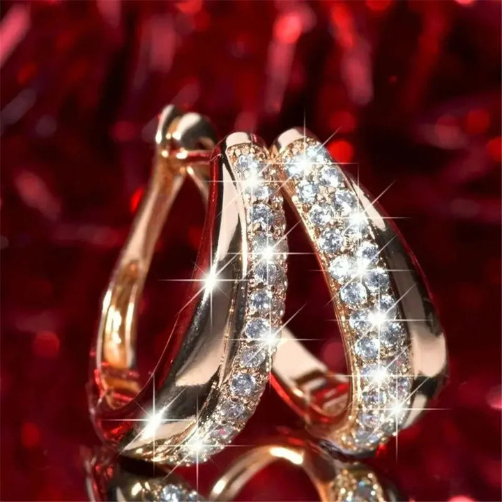 Schattige Vrouwelijke Witte Zirkoon Steen Ronde Oorringen Mode Rose Gouden Kleur Bruiloft Sieraden Voor Vrouwen