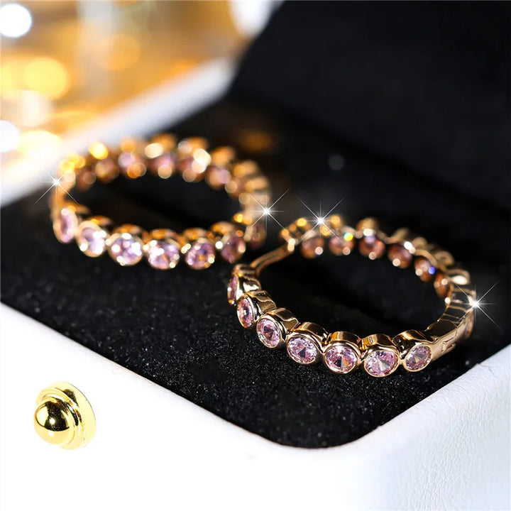 Luxe vrouwelijke kleine zwarte ronde oorbellen charme geel goud kleur trendy zirkoon steen bruiloft sieraden