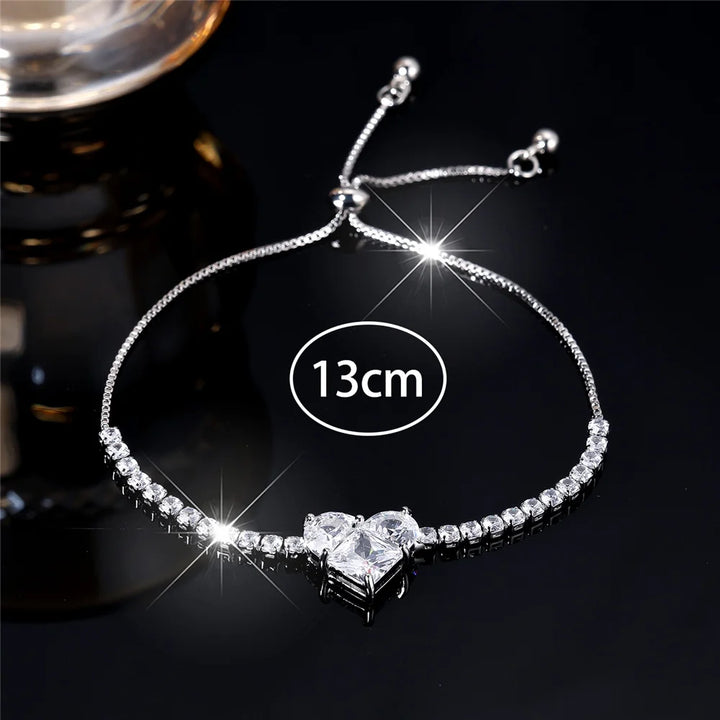 Charme Vrouwelijke Roze Witte Zirkoon Steen Liefde Hart Armband Leuke Zilver Goud Kleur Verstelbare Bruiloft Sieraden Voor Vrouwen