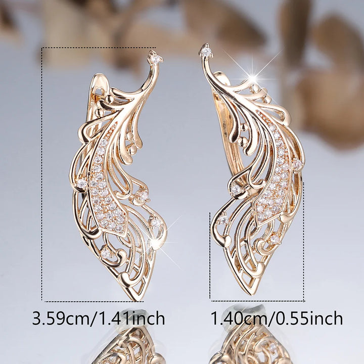 Charme Vrouwelijke Witte Kristallen Zirkoon Steen Veer Hoepel Oorbellen Goud Kleur Eenvoudige Bruiloft Sieraden Voor Vrouwen