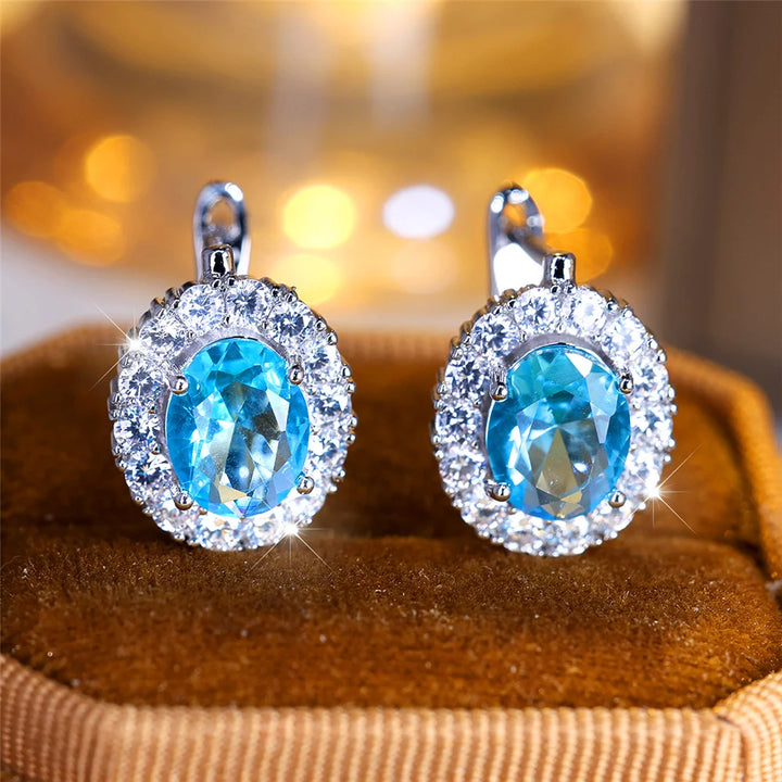 Schattige Kleine Blauwe Groene Paarse Zirkoon Stenen Oorringen Voor Vrouwen Charme Vrouwelijke Zilveren Kleur Bruiloft Sieraden Cadeau