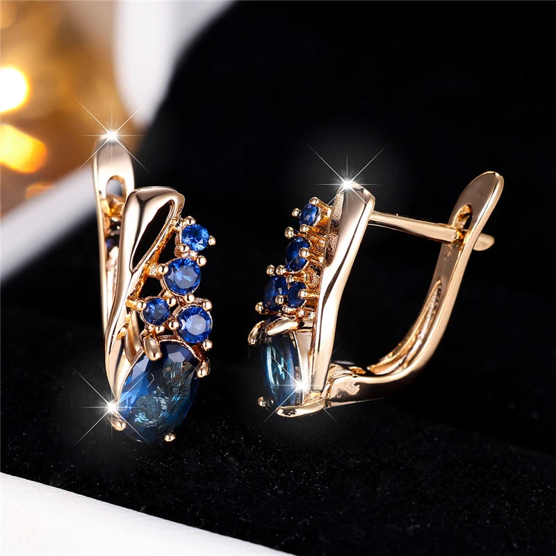 Azurelle Blue Oval Hoop Earrings close-up detail