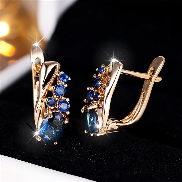 Azurelle Blue Oval Hoop Earrings close-up detail