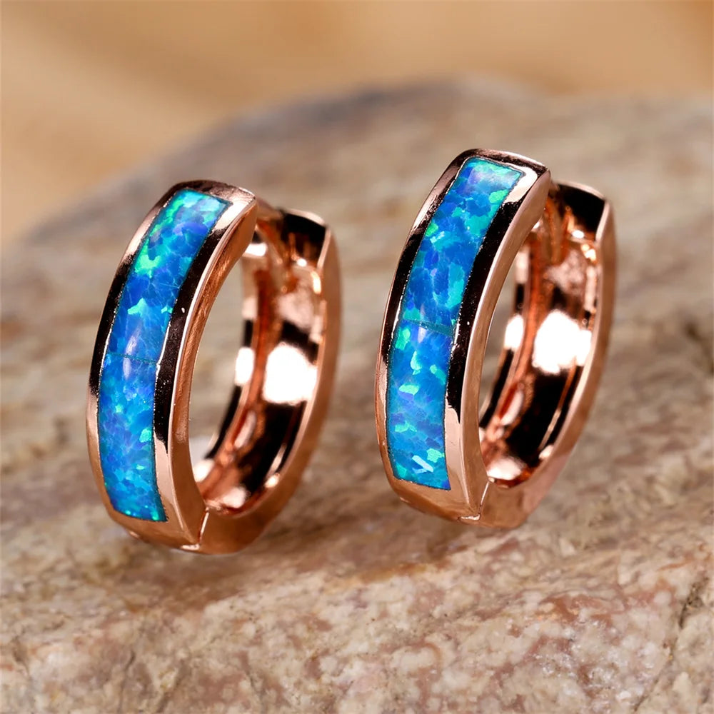 Opal Circles | Blue &amp; White Opal-Look Hoop Earrings