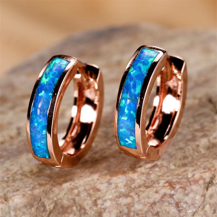 Opal Circles | Blue &amp; White Opal-Look Hoop Earrings