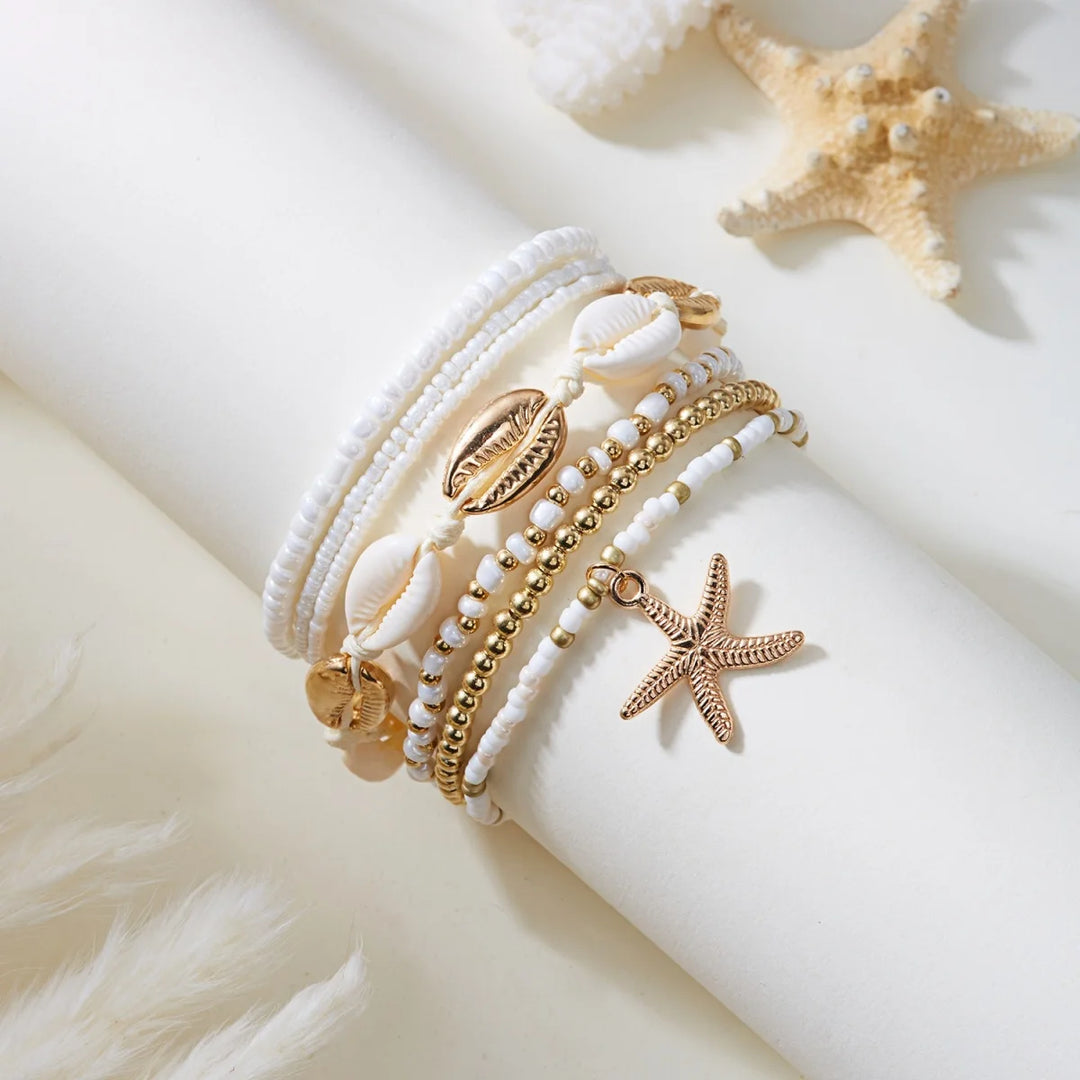 Mariselle | Starfish &amp; Shell Layered Anklet Set