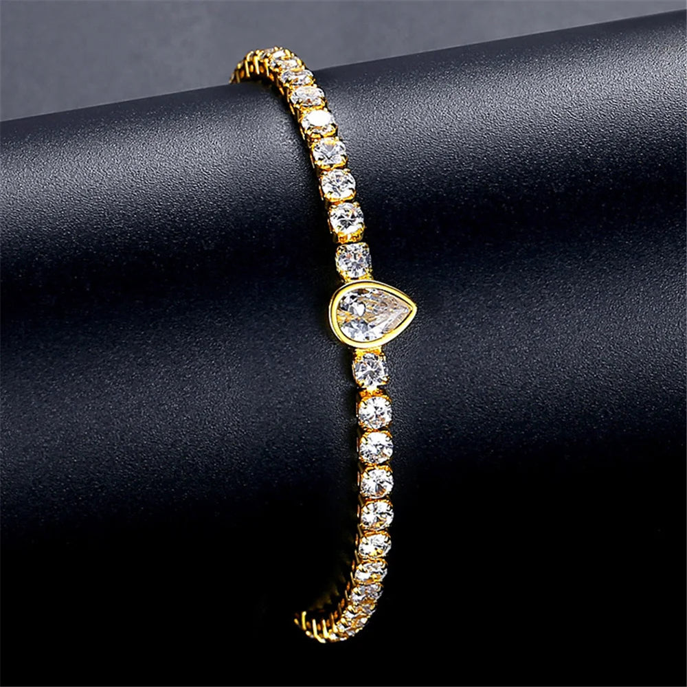 Charme Vrouwelijke Witte Zirkoon Steen Ronde Vierkante Hart Armband Schattige Gouden Kleur Verstelbare Bruiloft Sieraden Voor Vrouwen
