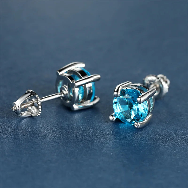 Luxe Vrouwelijke Kristal Groene Steen Charme Zilver Kleur Stud Oorbellen Leuke Ronde Zirkoon Bruiloft Sieraden Voor Vrouwen
