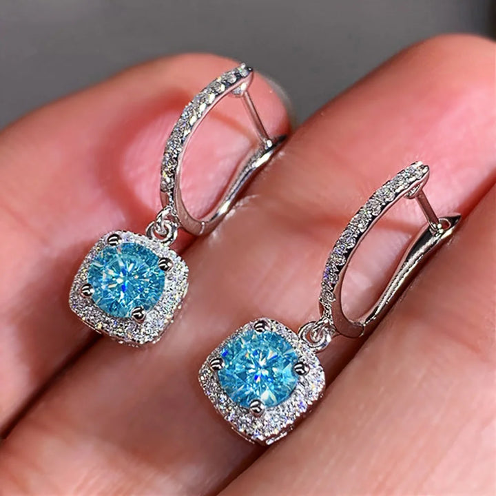 Charme Vrouwelijke Wit Rood Groen Blauw Zirkoon Steen Hoepel Oorbellen Zilver Kleur Eenvoudige Bruiloft Sieraden Voor Vrouwen