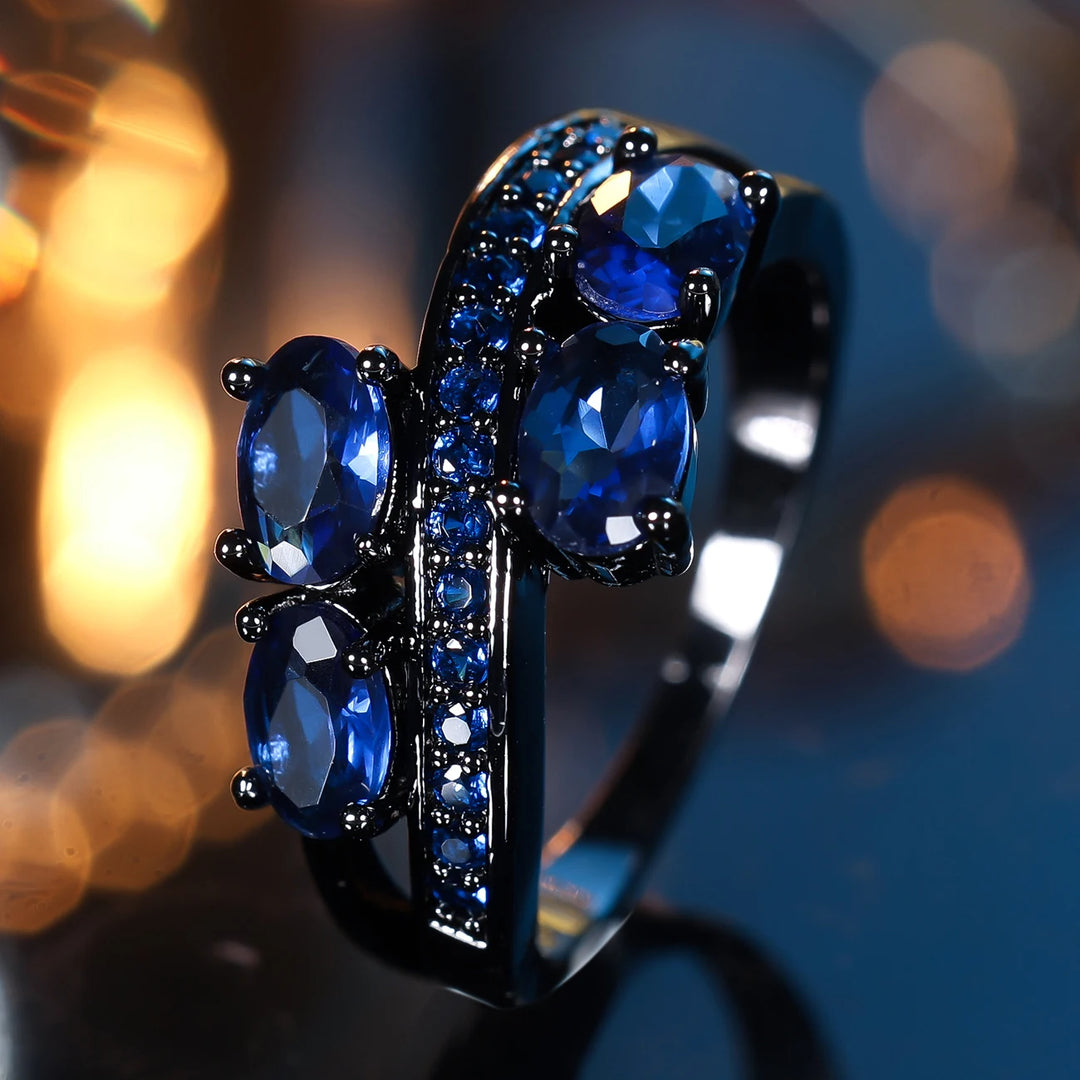 Nocturne Blue Oval Crystal Ring hero view