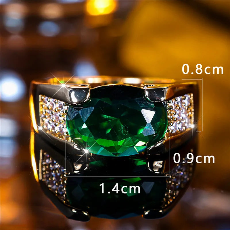 Mannelijke Vrouwelijke Groene Zirkoon Stenen Ring Trendy Geel Goud Kleur Engagement Leuke Bruid Bruiloft Sieraden Cadeau Voor Vrouwen Mannen