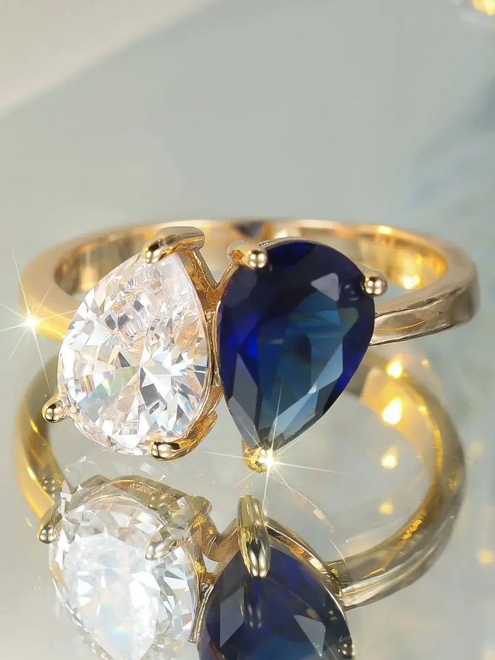 Leuke Vrouwelijke Rose Rood Blauw Zirkoon Ovale Stenen Ring Goud Kleur Engagement Charm Bruiloft Sieraden Voor Vrouwen